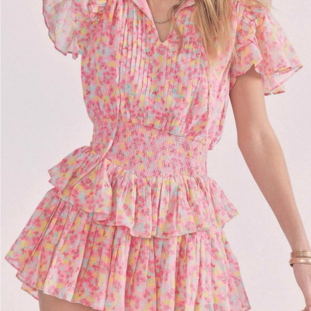J. ING Floral Pink Ruffle Dress Size S